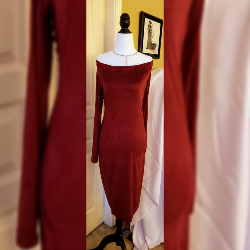 2/$25 or 3/$30 off shoulder Ultrasuede dress